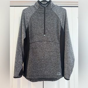 L.L. Bean Women's Midweight Base Layer Pullover Black/Gray 1/4 Zip Medium
